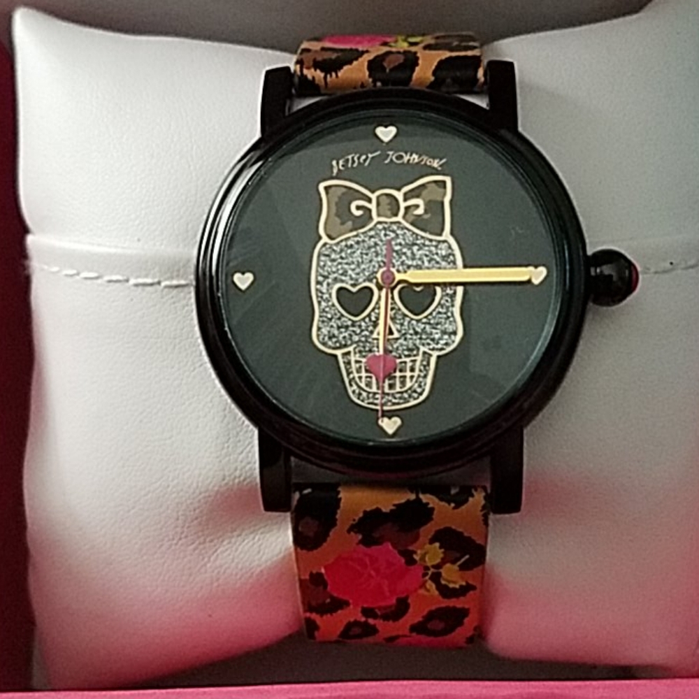 Betsey Johnson skull rose watch